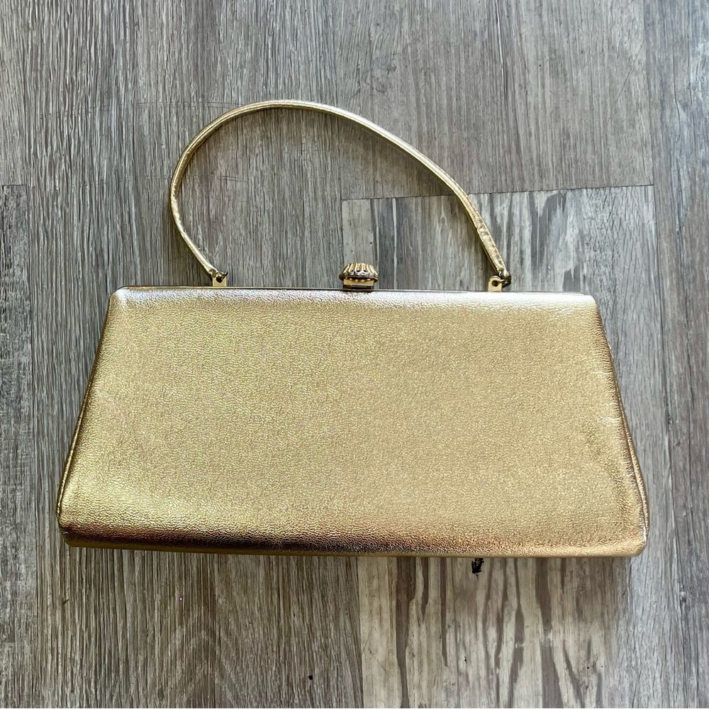 Vintage Gold Foil Metallic Snap Lock Mini Bag Purse - Picture 3 of 16